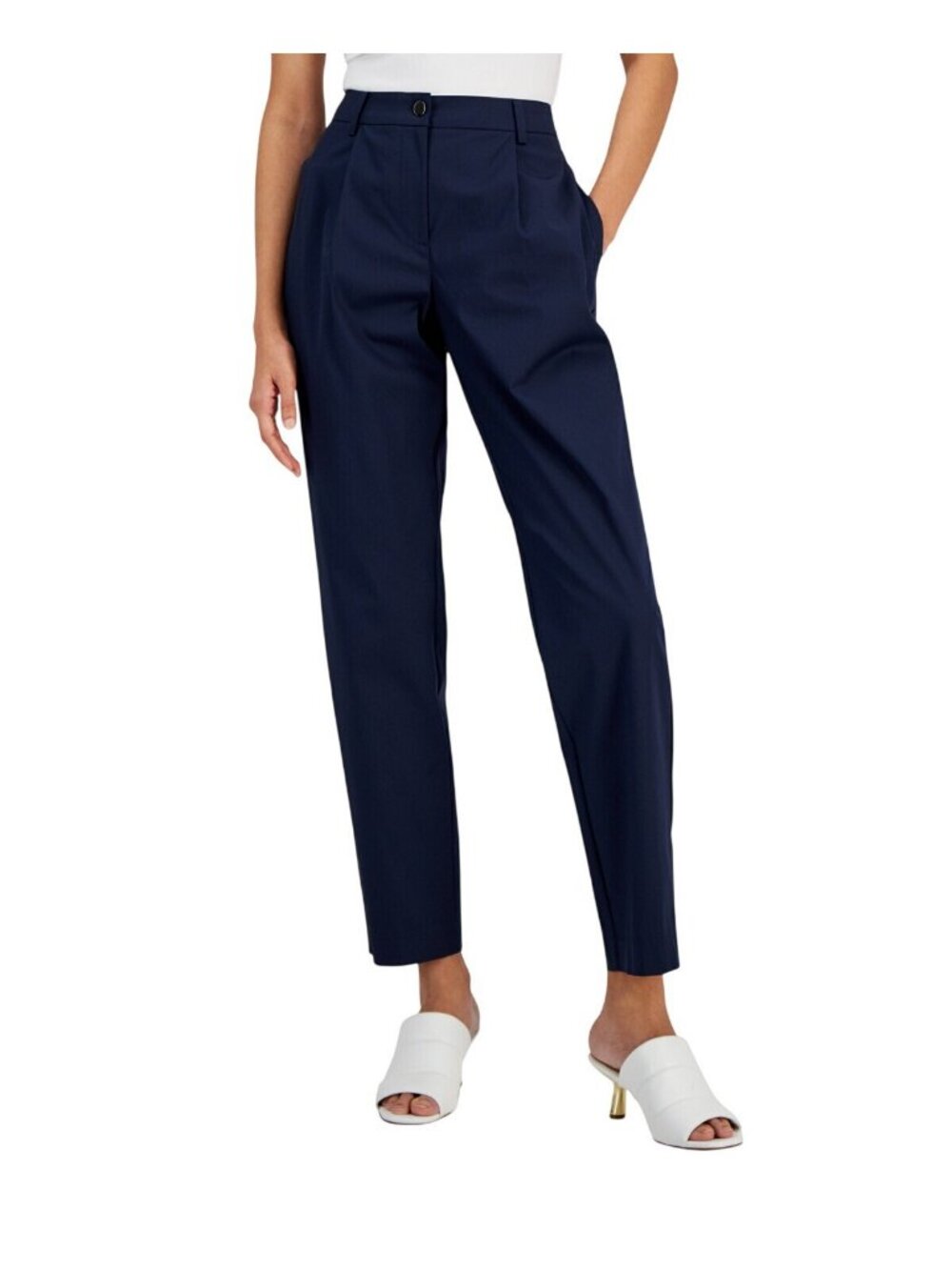 NWT Alfani Petite Pleated Tapered-Leg Pants 100142232PT Modern Navy Blue 8P